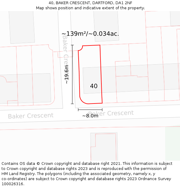 40, BAKER CRESCENT, DARTFORD, DA1 2NF: Plot and title map