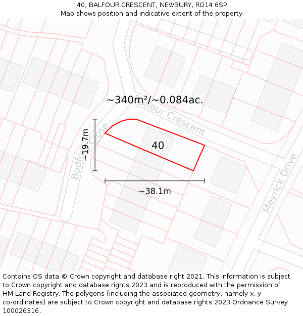 40, BALFOUR CRESCENT, NEWBURY, RG14 6SP: Plot and title map