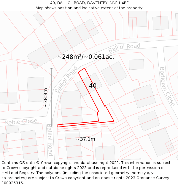 40, BALLIOL ROAD, DAVENTRY, NN11 4RE: Plot and title map
