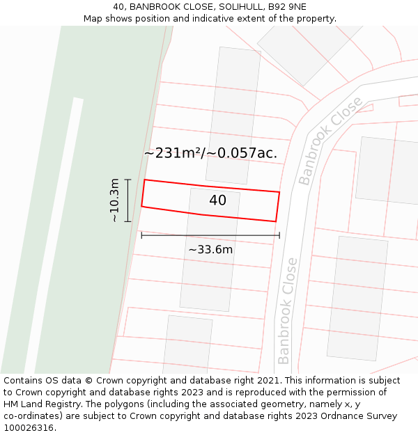 40, BANBROOK CLOSE, SOLIHULL, B92 9NE: Plot and title map