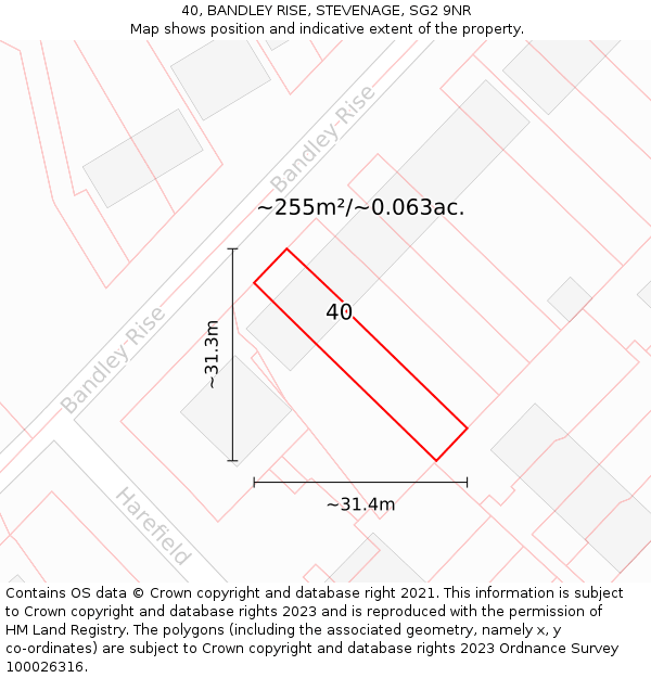 40, BANDLEY RISE, STEVENAGE, SG2 9NR: Plot and title map