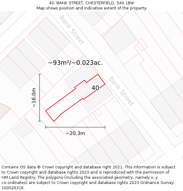 40, BANK STREET, CHESTERFIELD, S40 1BW: Plot and title map