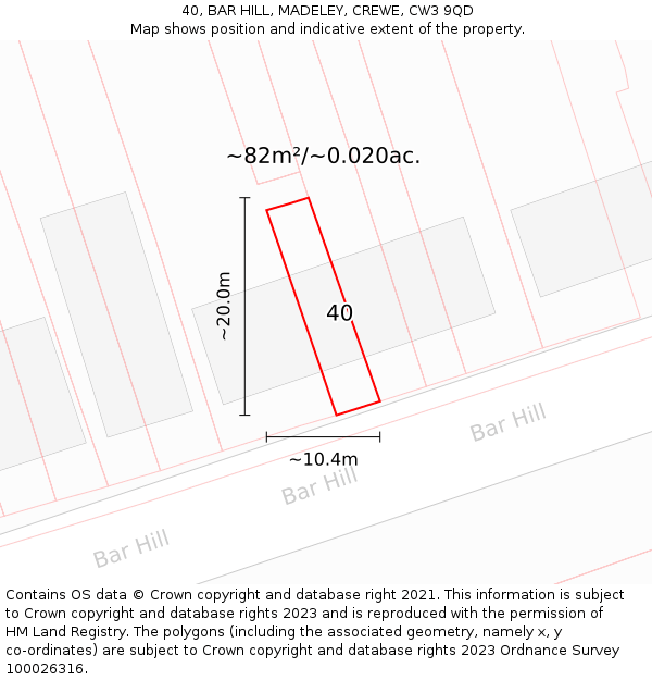 40, BAR HILL, MADELEY, CREWE, CW3 9QD: Plot and title map