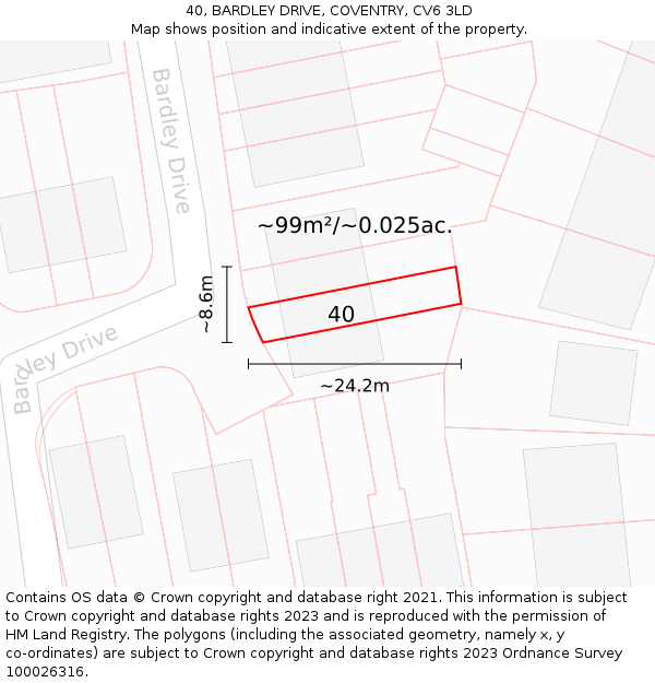 40, BARDLEY DRIVE, COVENTRY, CV6 3LD: Plot and title map