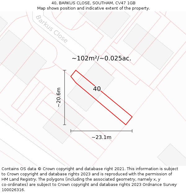 40, BARKUS CLOSE, SOUTHAM, CV47 1GB: Plot and title map