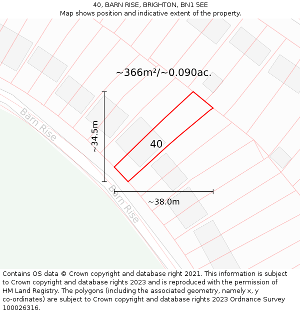 40, BARN RISE, BRIGHTON, BN1 5EE: Plot and title map