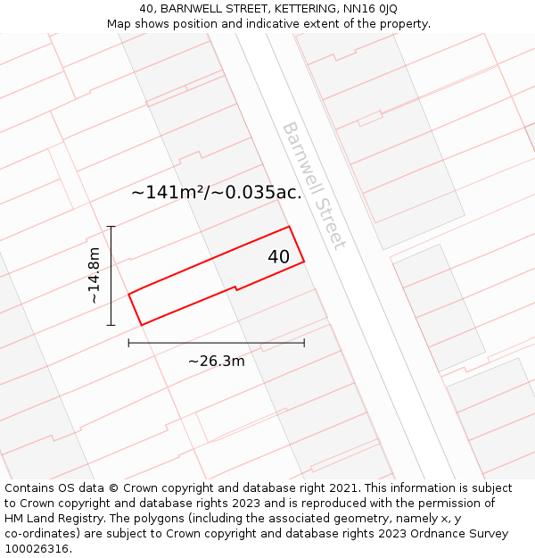 40, BARNWELL STREET, KETTERING, NN16 0JQ: Plot and title map