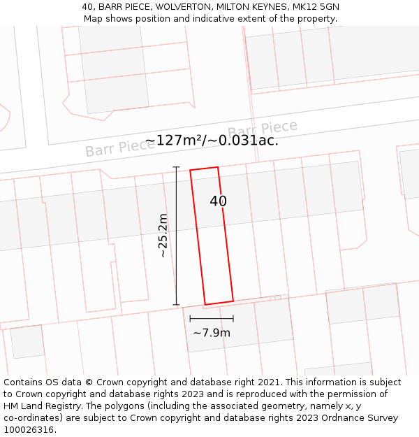 40, BARR PIECE, WOLVERTON, MILTON KEYNES, MK12 5GN: Plot and title map