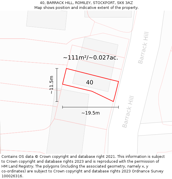 40, BARRACK HILL, ROMILEY, STOCKPORT, SK6 3AZ: Plot and title map