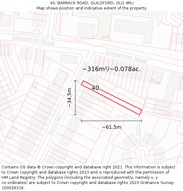 40, BARRACK ROAD, GUILDFORD, GU2 9RU: Plot and title map