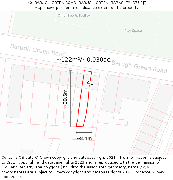 40, BARUGH GREEN ROAD, BARUGH GREEN, BARNSLEY, S75 1JT: Plot and title map