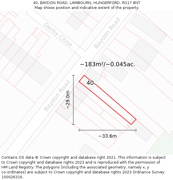 40, BAYDON ROAD, LAMBOURN, HUNGERFORD, RG17 8NT: Plot and title map