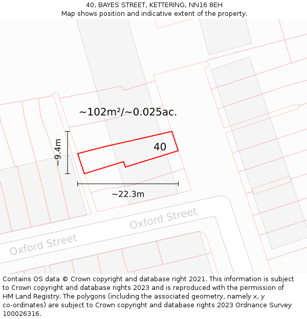 40, BAYES STREET, KETTERING, NN16 8EH: Plot and title map
