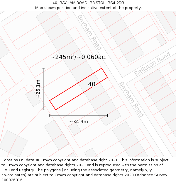 40, BAYHAM ROAD, BRISTOL, BS4 2DR: Plot and title map