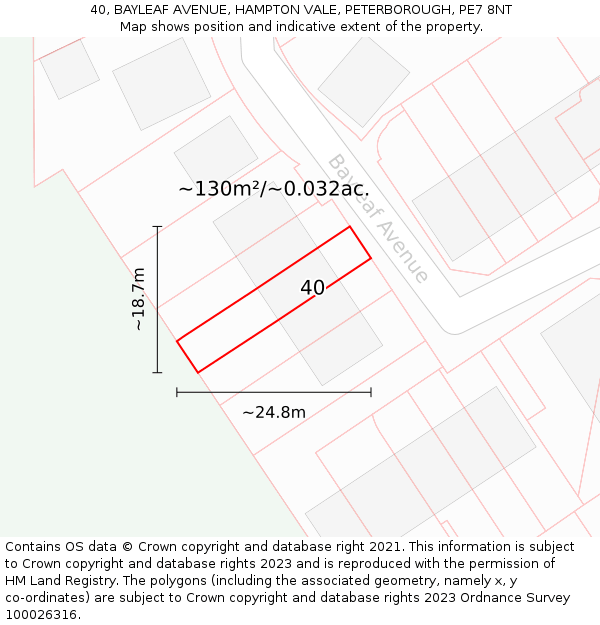 40, BAYLEAF AVENUE, HAMPTON VALE, PETERBOROUGH, PE7 8NT: Plot and title map