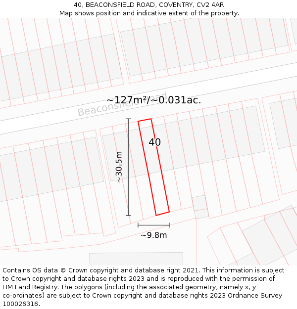 40, BEACONSFIELD ROAD, COVENTRY, CV2 4AR: Plot and title map