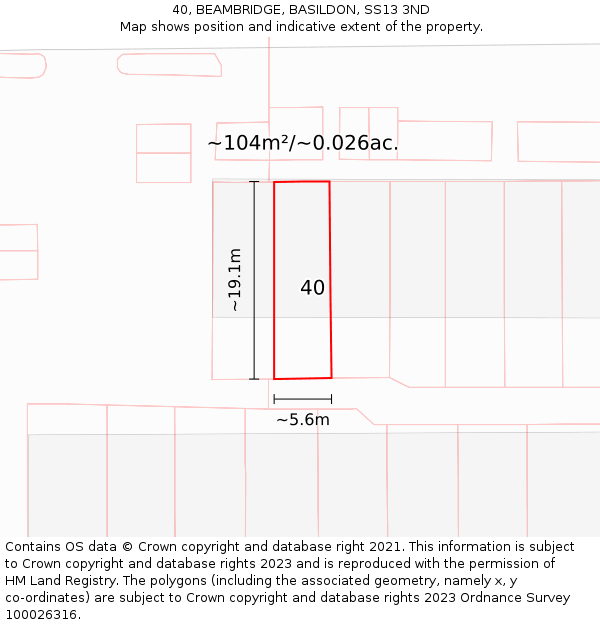 40, BEAMBRIDGE, BASILDON, SS13 3ND: Plot and title map