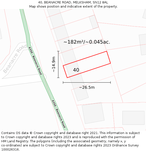 40, BEANACRE ROAD, MELKSHAM, SN12 8AL: Plot and title map