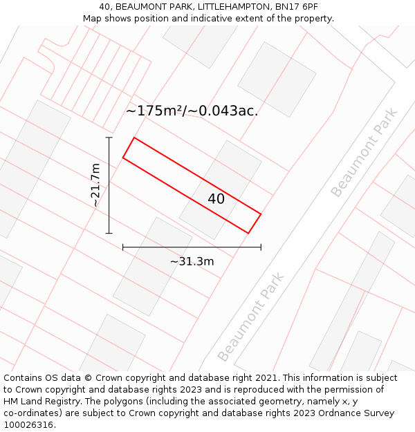 40, BEAUMONT PARK, LITTLEHAMPTON, BN17 6PF: Plot and title map