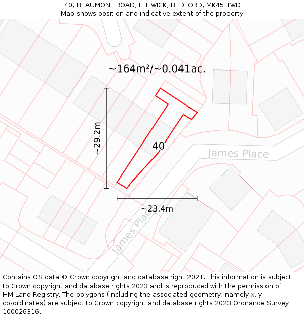 40, BEAUMONT ROAD, FLITWICK, BEDFORD, MK45 1WD: Plot and title map
