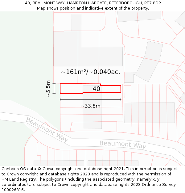 40, BEAUMONT WAY, HAMPTON HARGATE, PETERBOROUGH, PE7 8DP: Plot and title map