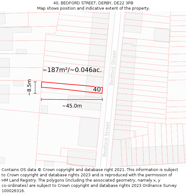 40, BEDFORD STREET, DERBY, DE22 3PB: Plot and title map