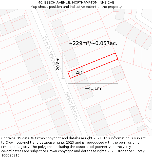 40, BEECH AVENUE, NORTHAMPTON, NN3 2HE: Plot and title map