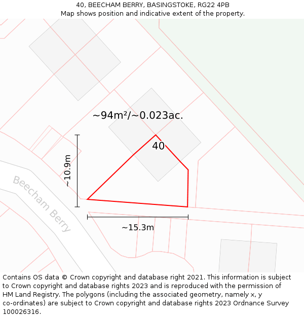 40, BEECHAM BERRY, BASINGSTOKE, RG22 4PB: Plot and title map