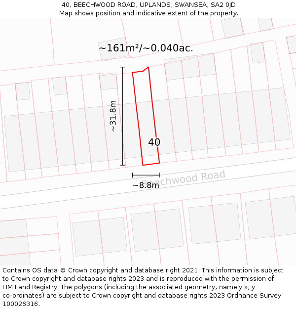 40, BEECHWOOD ROAD, UPLANDS, SWANSEA, SA2 0JD: Plot and title map