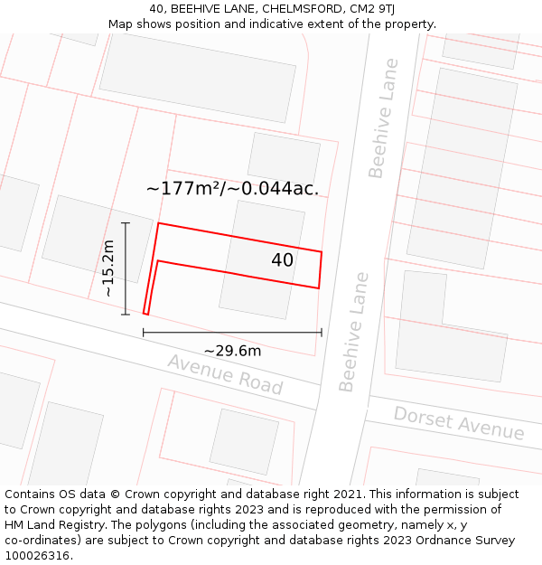 40, BEEHIVE LANE, CHELMSFORD, CM2 9TJ: Plot and title map