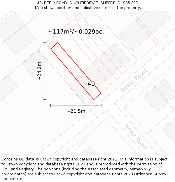 40, BEELY ROAD, OUGHTIBRIDGE, SHEFFIELD, S35 0FD: Plot and title map