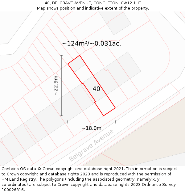 40, BELGRAVE AVENUE, CONGLETON, CW12 1HT: Plot and title map