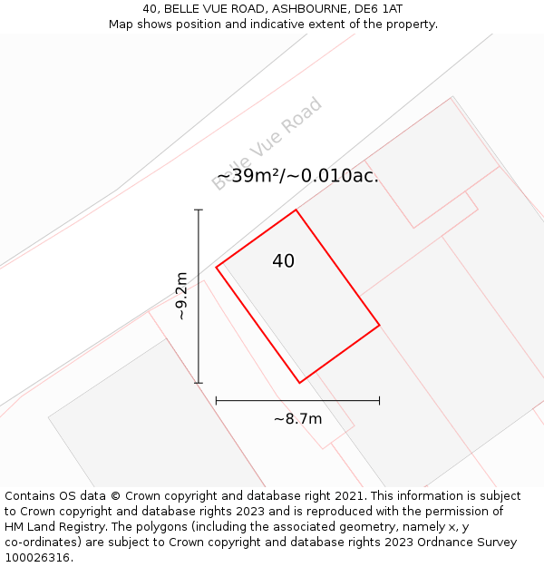 40, BELLE VUE ROAD, ASHBOURNE, DE6 1AT: Plot and title map