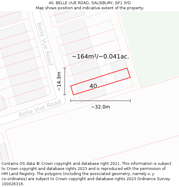 40, BELLE VUE ROAD, SALISBURY, SP1 3YD: Plot and title map