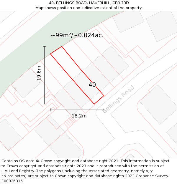 40, BELLINGS ROAD, HAVERHILL, CB9 7RD: Plot and title map