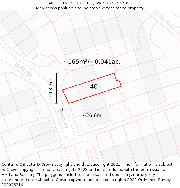 40, BELLVER, TOOTHILL, SWINDON, SN5 8JU: Plot and title map