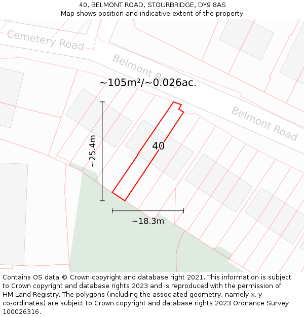 40, BELMONT ROAD, STOURBRIDGE, DY9 8AS: Plot and title map