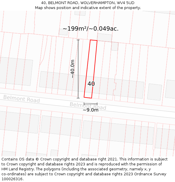 40, BELMONT ROAD, WOLVERHAMPTON, WV4 5UD: Plot and title map