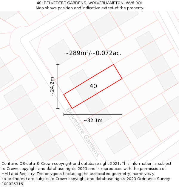 40, BELVEDERE GARDENS, WOLVERHAMPTON, WV6 9QL: Plot and title map