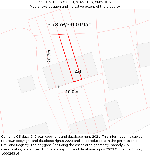 40, BENTFIELD GREEN, STANSTED, CM24 8HX: Plot and title map