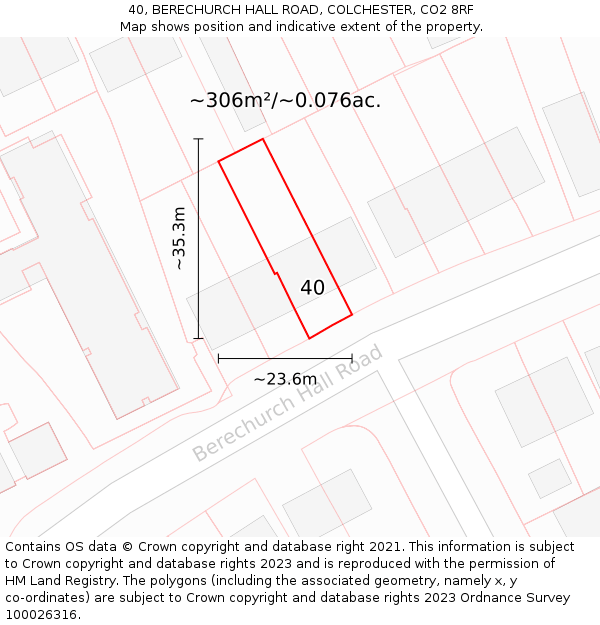 40, BERECHURCH HALL ROAD, COLCHESTER, CO2 8RF: Plot and title map