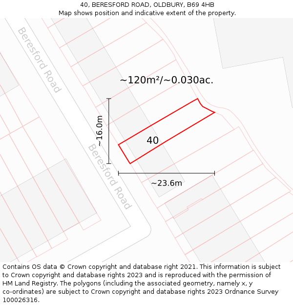 40, BERESFORD ROAD, OLDBURY, B69 4HB: Plot and title map