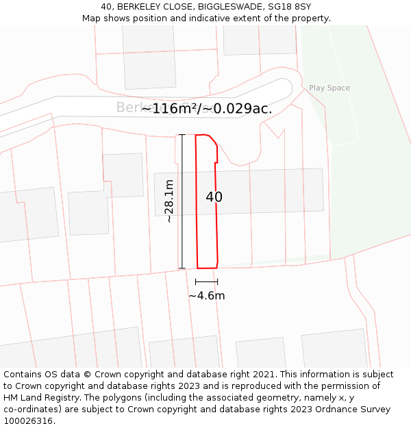 40, BERKELEY CLOSE, BIGGLESWADE, SG18 8SY: Plot and title map
