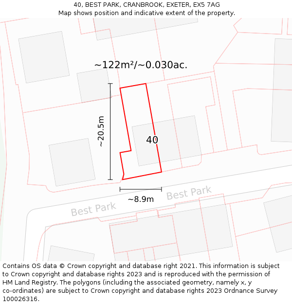 40, BEST PARK, CRANBROOK, EXETER, EX5 7AG: Plot and title map