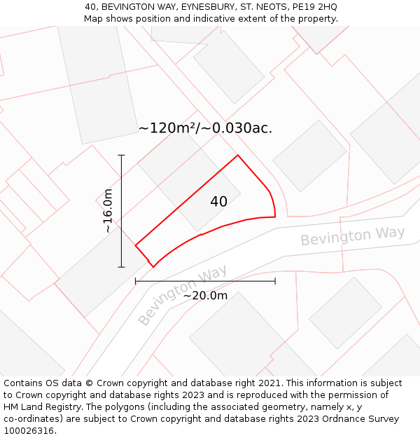 40, BEVINGTON WAY, EYNESBURY, ST. NEOTS, PE19 2HQ: Plot and title map