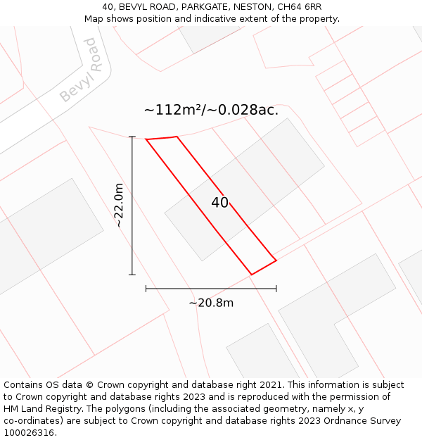 40, BEVYL ROAD, PARKGATE, NESTON, CH64 6RR: Plot and title map