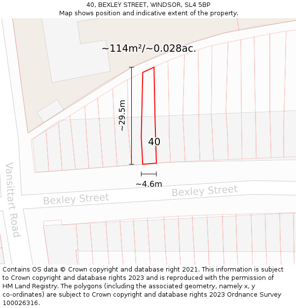 40, BEXLEY STREET, WINDSOR, SL4 5BP: Plot and title map
