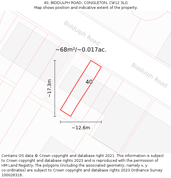 40, BIDDULPH ROAD, CONGLETON, CW12 3LG: Plot and title map