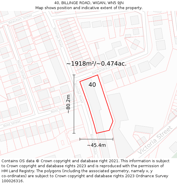 40, BILLINGE ROAD, WIGAN, WN5 9JN: Plot and title map