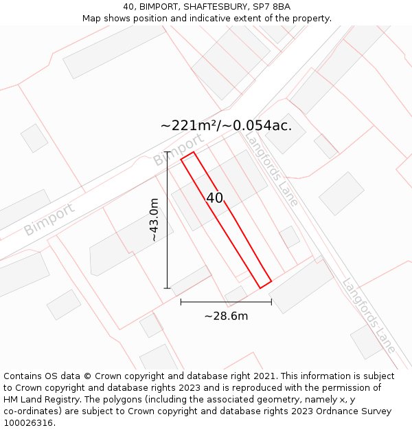 40, BIMPORT, SHAFTESBURY, SP7 8BA: Plot and title map